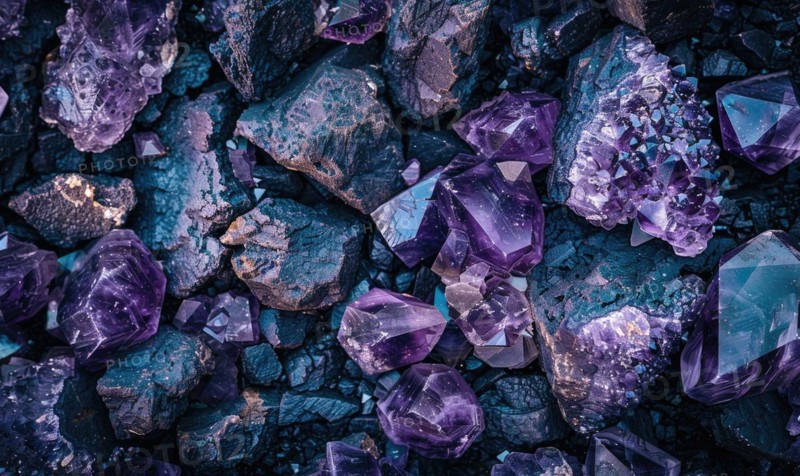 Natural texture of raw amethyst gemstones AI generated