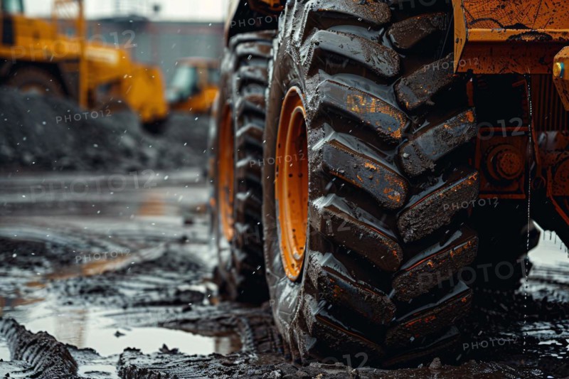 Close up of muddy wheel of construction site vehicle. KI generiert, generiert, AI generated