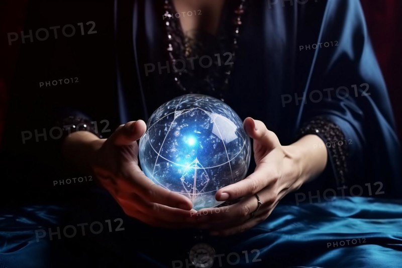 Fortune teller holding crystal ball. KI generiert, generiert, AI generated