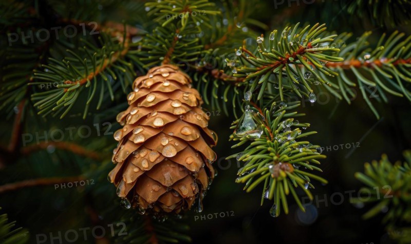 Close-up of a cedar cone nestled among the branches AI generated