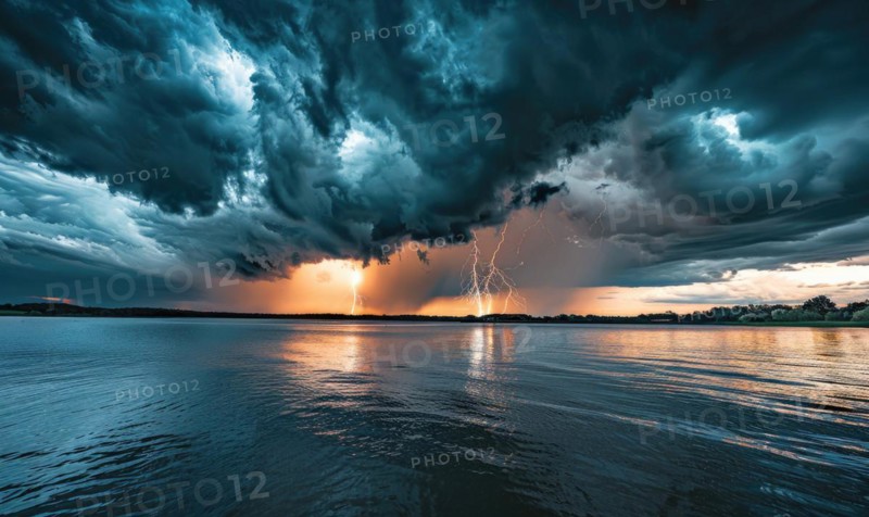 A summer thunderstorm brewing over the lake AI generated