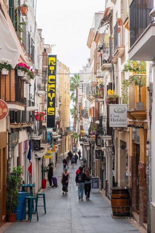 Alley in the old town centre of Sitges, Spain, Europe