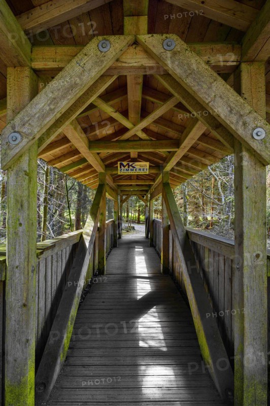 Wooden bridge over the Durach stream, Kemptner Wald, Allgaeu, Swabia, Bavaria, Germany, Europe