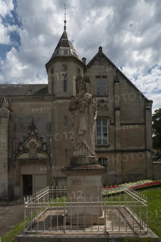 Sculpture of the Virgin Mary in front of Notre Dame de l'Assomption Cathedral, Lucon, Vendee, France, Europe