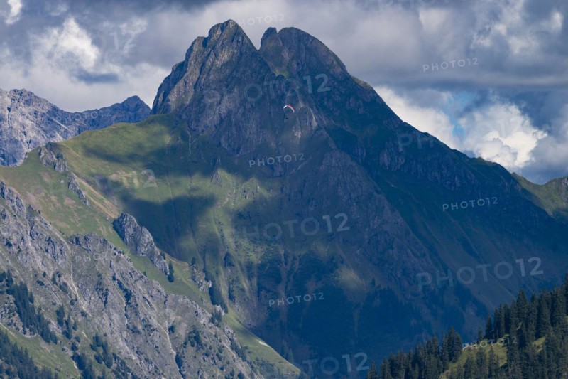 Mountain panorama from Soellereck to Hoefats, 2259m, Allgaeu Alps, Allgaeu, Bavaria, Germany, Europe