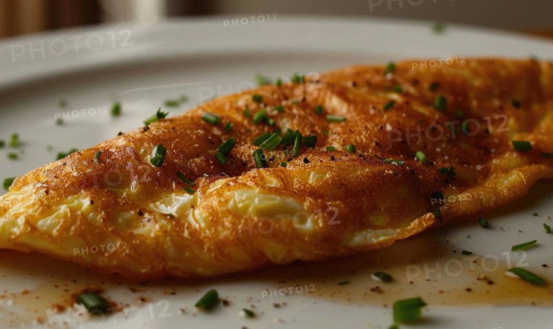 Close-up of a golden omelette on a plate AI generated