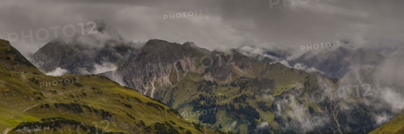 Panorama from Zeigersattel to Hoefats 2259m, Allgaeu Alps, Allgaeu, Bavaria, Germany, Europe