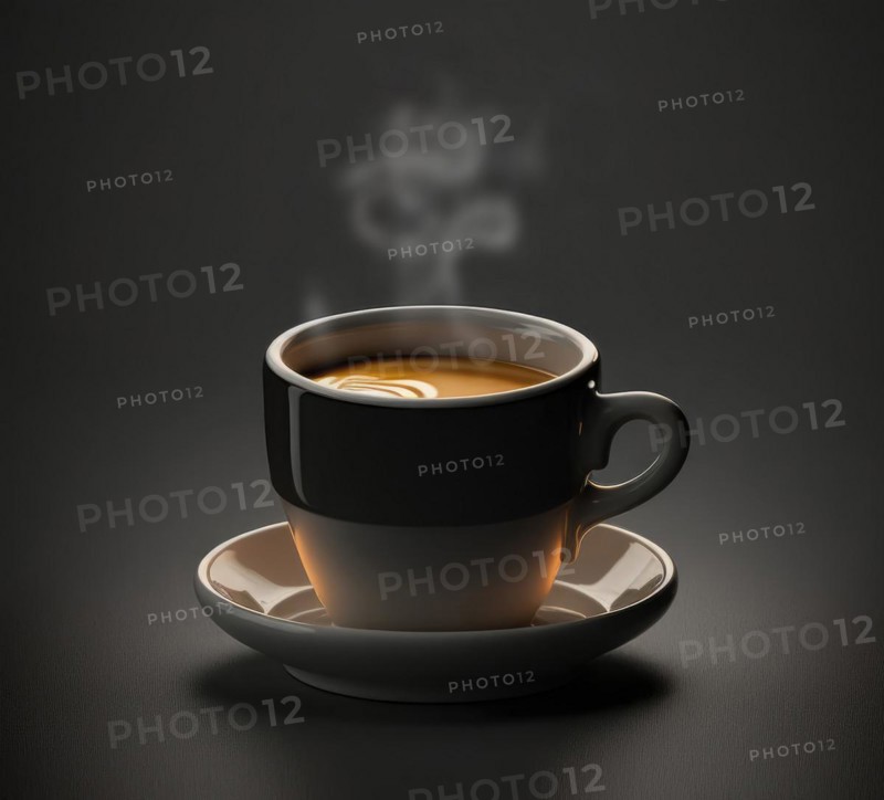 Hot coffee in a black and white ceramic cup. The espresso is hot and short. Generative AI image, AI generated