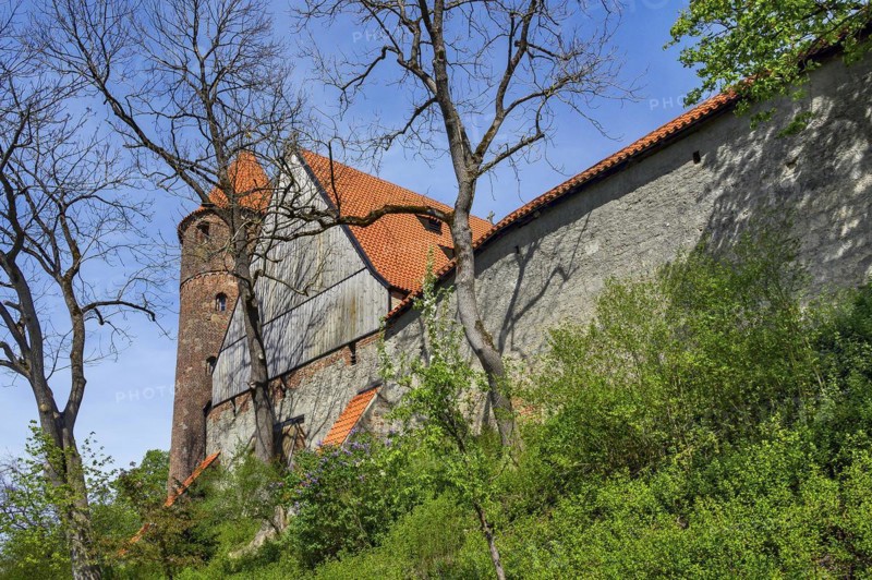 Brick tower of St Blasius Church and town wall, Kaufbeuern, Allgaeu, Swabia, Bavaria, Germany, Europe