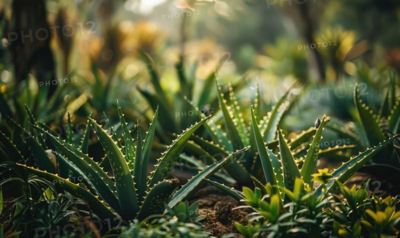 Aloe vera plants thriving in a botanical garden AI generated