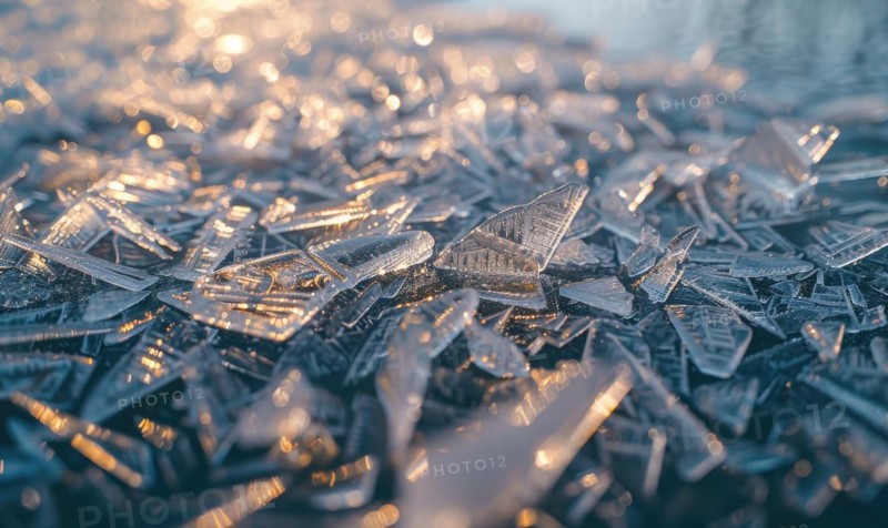 Close-up of intricate ice formations on the surface of a frozen lake AI generated