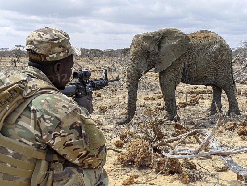 Elephant hunting in Africa, AI generated