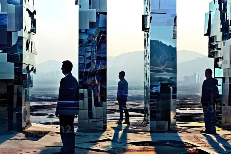 AI generated sequence of photos transitioning through a range of digital distortions symbolizing the process of change and evolution