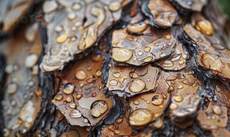 Close-up of cedar bark with raindrops clinging to its textured surface AI generated