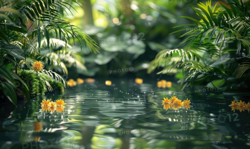 A tranquil pond surrounded by lush greenery AI generated