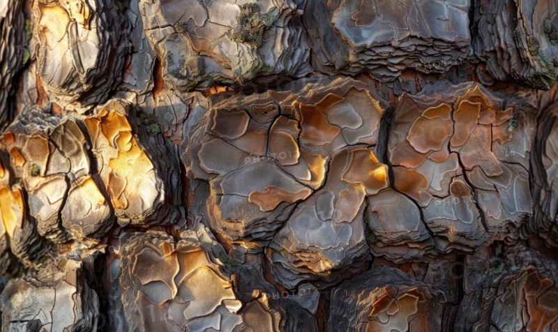 Close-up of pine bark with intricate patterns and textures AI generated