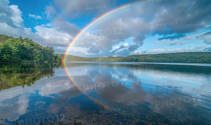 A vibrant rainbow stretching across the sky after a passing rain shower AI generated
