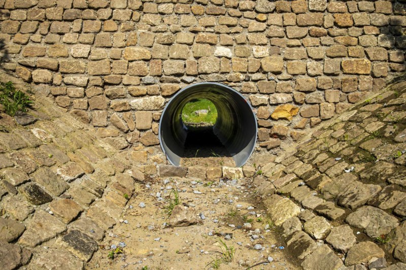 Dry, stone-built canal and continuous canal pipe, Pillnitz, Dresden, Saxony, Germany, Europe