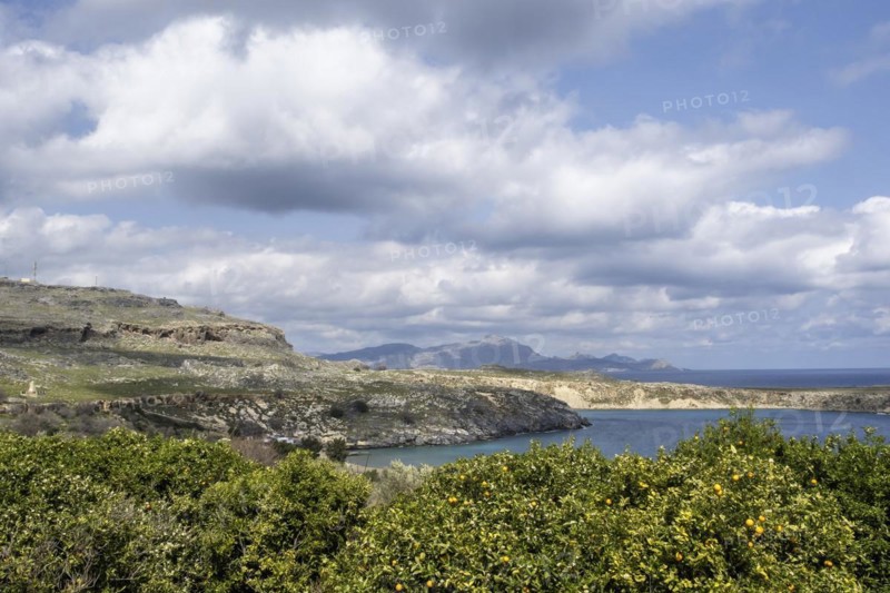 Coastal landscape near Lindos, Rhodes, Dodecanese archipelago, Greek Islands, Greece, Europe