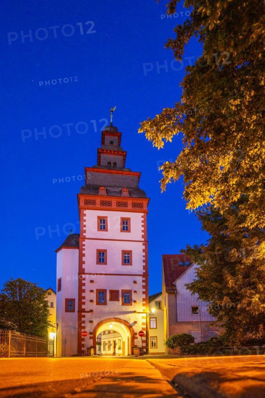 View of an old town, half-timbered houses and streets in a town. Seligenstadt am Main, Hesse Germany