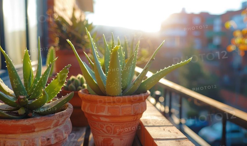Aloe vera leaves in a pot, closeup view AI generated
