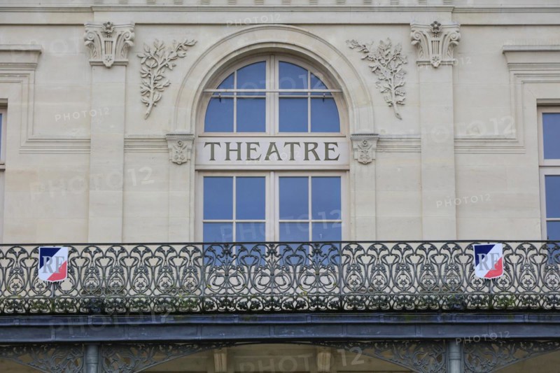 Municipal theatre, Theatre a l'Italienne with balcony railing designed by Hector Guimard in Art Nouveau style and manufactured in the municipal metal foundry Fonderies de Saint-Dizier, Saint-Dizier, Departement Haute-Marne, Region Grand Est, France, Europe