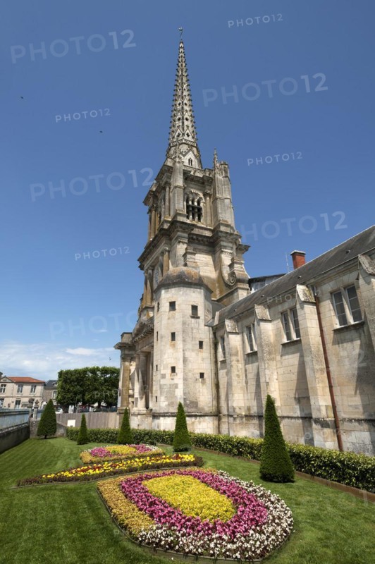 Cathedral Notre Dame de l'Assomption, the tower dates from the 19th century, Lucon, Vendee, France, Europe