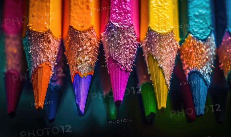 Close-up of sharpened colored pencils in a holder AI generated
