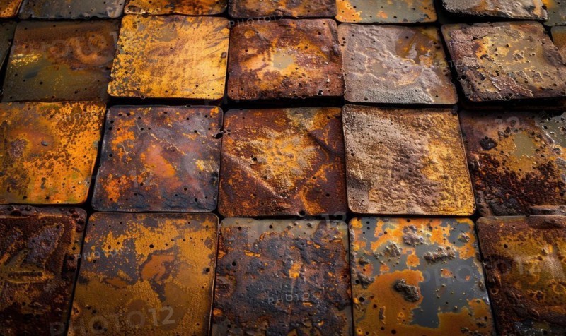 Abstract background with rusted metal plates in shades of deep brown and ochre AI generated