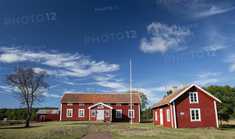 Falun red or Swedish red painted houses, farm, Geta, Aland, or Aland Islands, Gulf of Bothnia, Baltic Sea, Finland, Europe