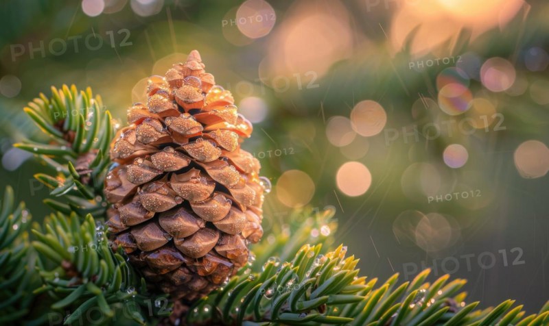 Close-up of a cedar cone nestled among the branches AI generated