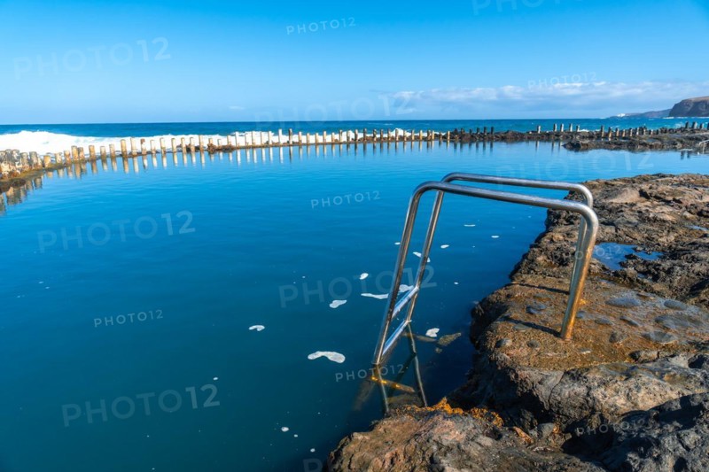 Stairs in the Las Salinas de Agaete natural pools in Puerto de Las Nieves in Gran Canaria, Spain, Europe