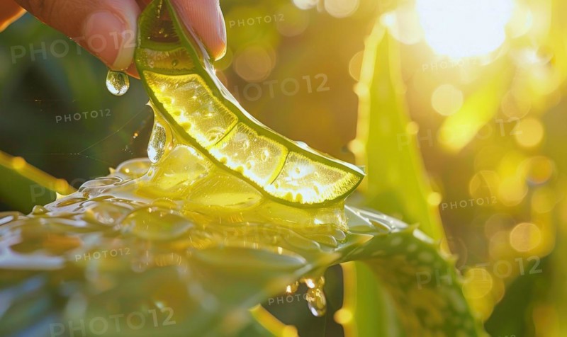 Close-up of cuted aloe vera leaf and water AI generated