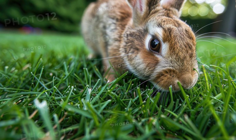 Close-up of a bunny munching on fresh green grass AI generated