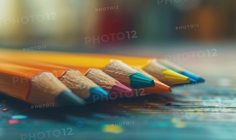 Close-up of a bunch of colored pencils, abstract background with colored pencils macro view AI generated