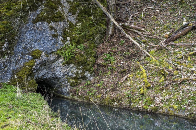 The Grosse Lauter disappears into the limestone, Grosses Lautertal near Lauterach, Munderkingen, Swabian Alb, Baden-Wuerttemberg, Germany, Europe