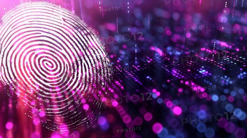 Abstract of fingerprint on gradation with A digital theme. generative AI, AI generated
