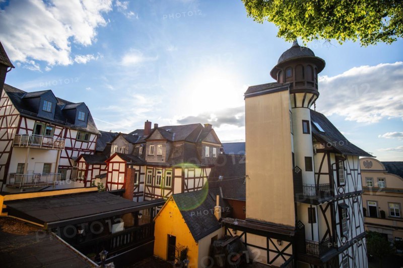 Old half-timbered houses in a town. Streets and buildings in the morning in Wetzlar, Hesse Germany