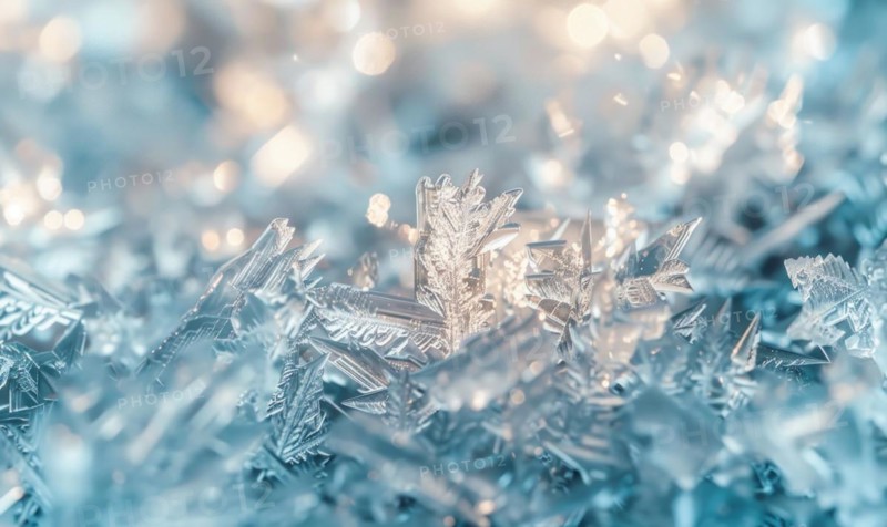 Close-up of intricate ice formations on the surface of a frozen lake AI generated