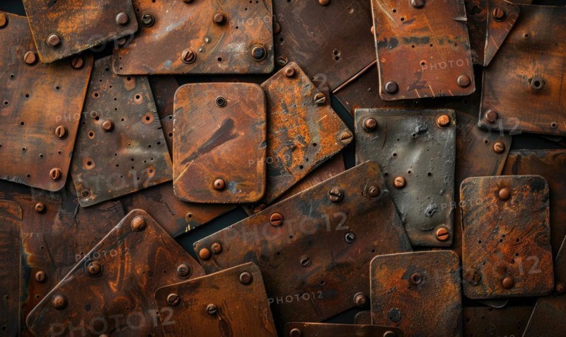 Abstract background with rusted metal plates in shades of deep brown and ochre AI generated