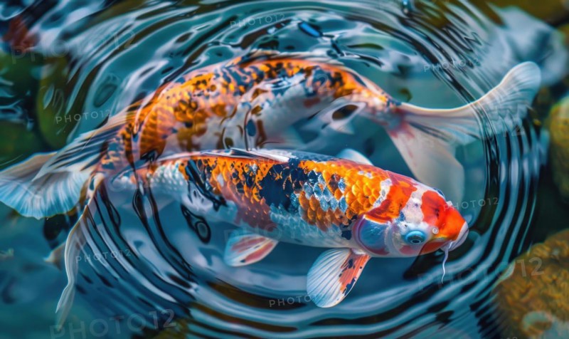 Close-up of a pair of koi fish swimming in a pond AI generated