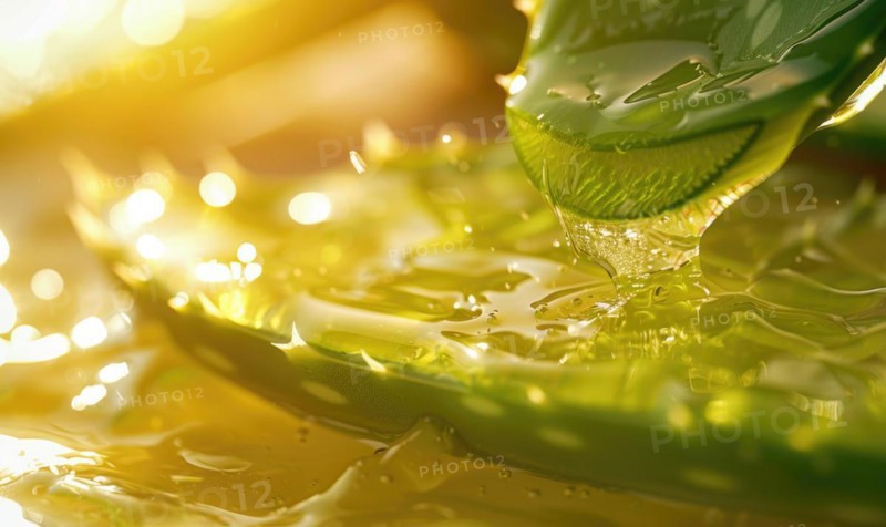 Close-up of cuted aloe vera leaf and water AI generated