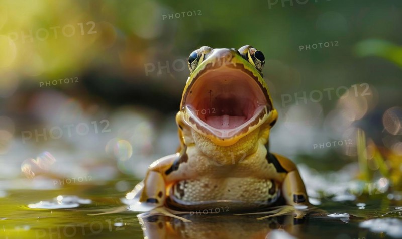Close-up of Rana arvalis croaking AI generated