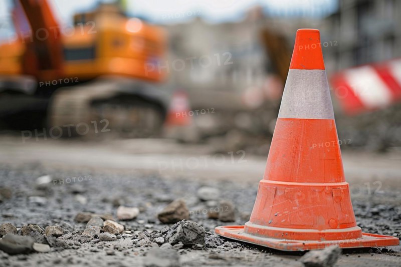 Orange traffic cone in street. KI generiert, generiert, AI generated