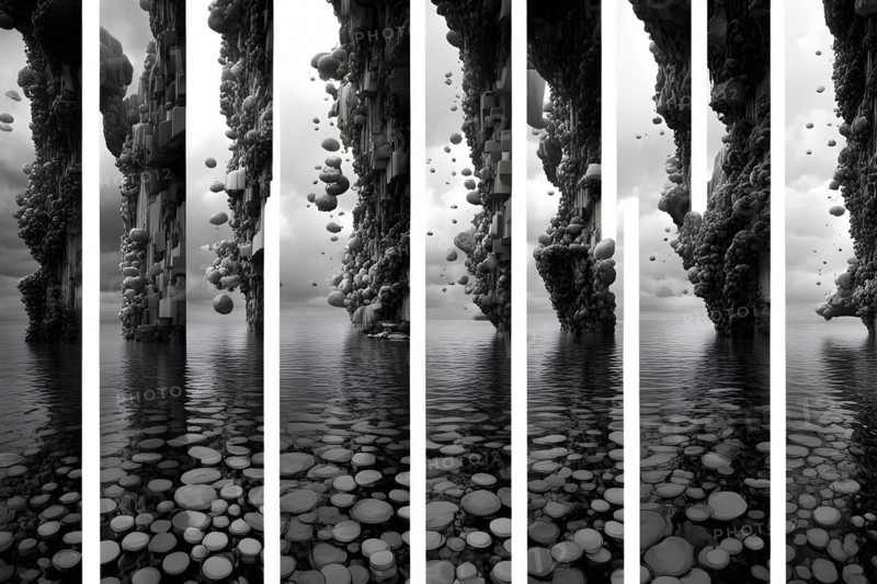AI generated sequence of photos transitioning through a range of digital distortions symbolizing the process of change and evolution