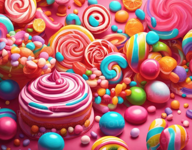 Abstract and fantastic background of colorful candies, AI generated
