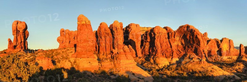 Sandstone formations at sunset, Arches National Park, Utah, USA, Arches National Park, Utah, USA, North America