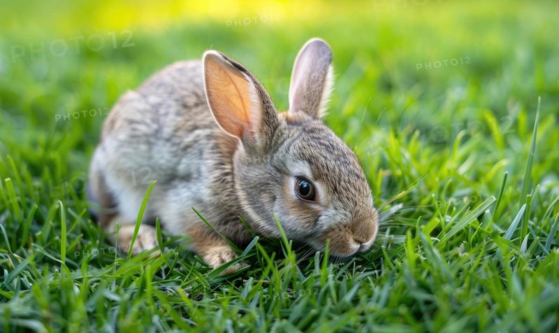 Close-up of a bunny munching on fresh green grass AI generated
