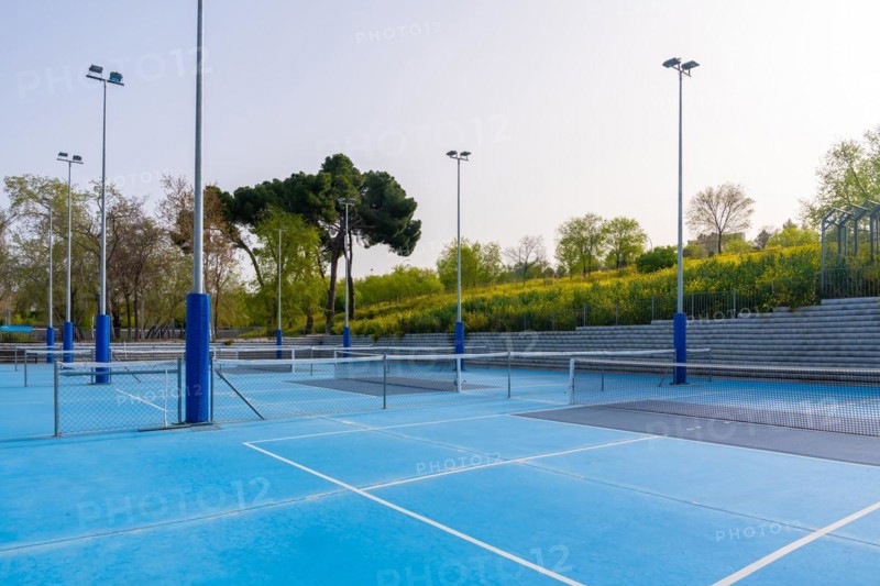 Empty space of a sportive facility with several pickleball outdoors courts