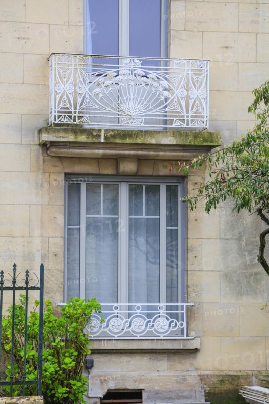 Window railings and balconies on residential buildings designed by Hector Guimard in the Art Nouveau style and produced in the municipal metal foundry Fonderies de Saint-Dizier, Saint-Dizier, Haute-Marne department, Grand Est region, France, Europe